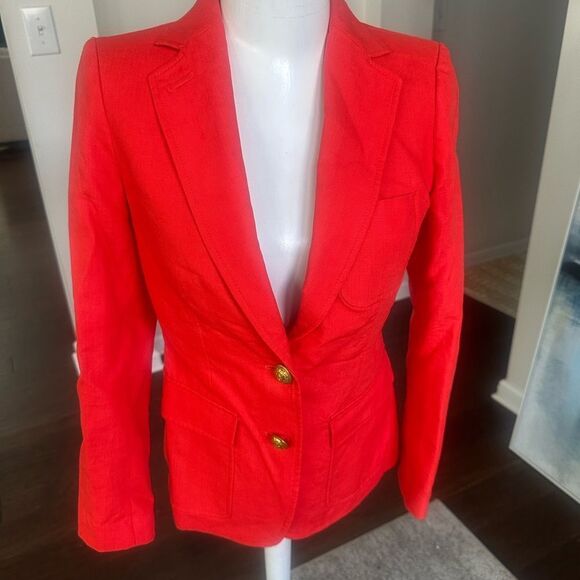 J. Crew Red  Linen Women’s Blazer 2 - Picture 1 of 10